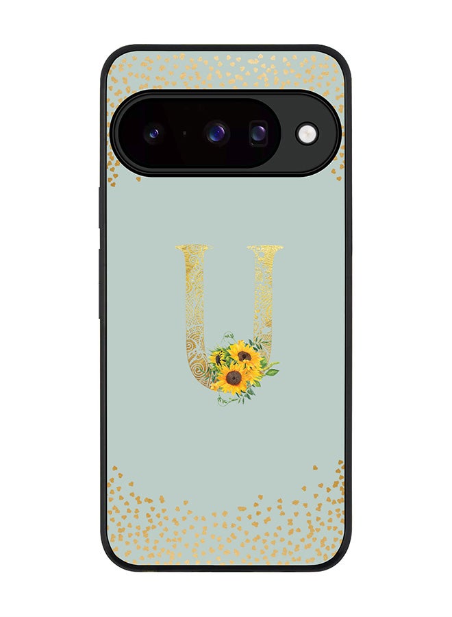 For Google Pixel 10 Case,Slim fit Camera Protection, Shockproof Thin Phone cover  - Custom Floral Monogram - U  (Light Grey )